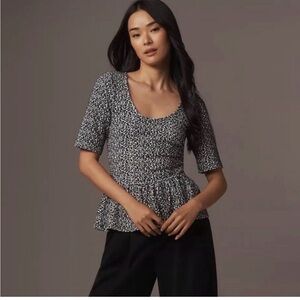 NEW Anthropologie Maeve Peplum Scoop Neck Animal Print Top